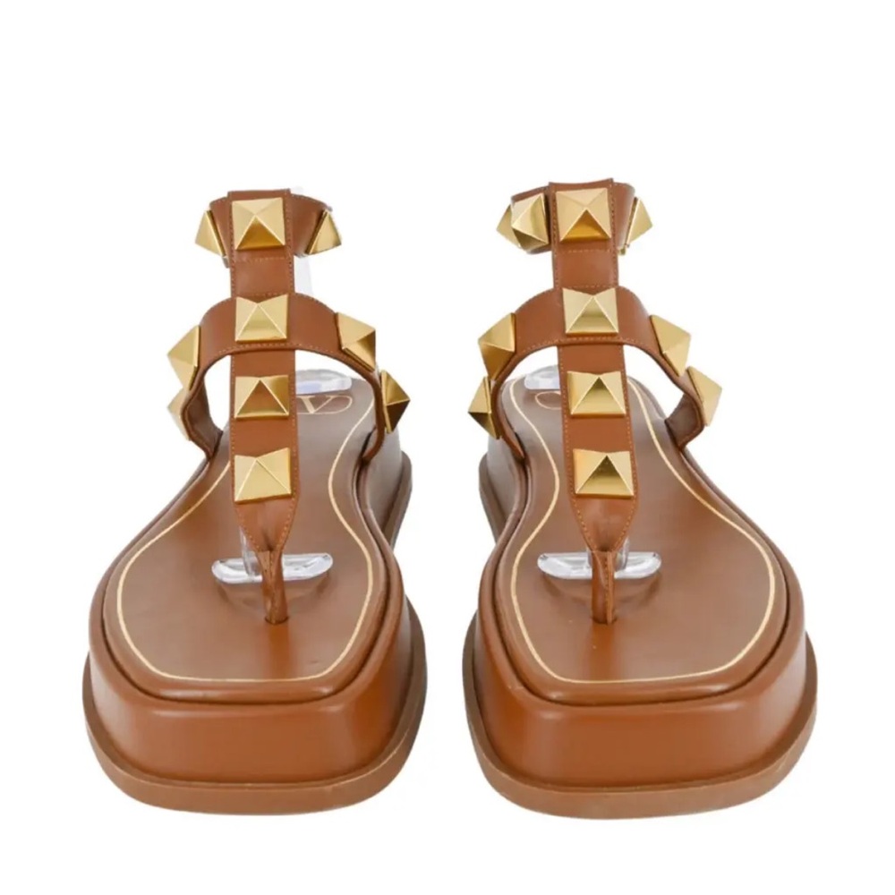 Valentino Brown Sandals with Gold Studs - Picture 5 of 6